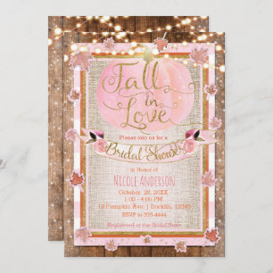 Pink Pumpkin Fall in Love Rustic Bridal Shower Invitation