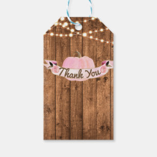 Pink Pumpkin Fall Rustic Wood Lights Bridal Shower Gift Tags