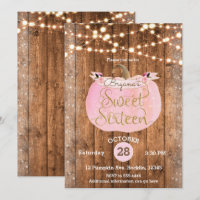 Pink Pumpkin Fall Rustic Wood Lights Sweet 16
