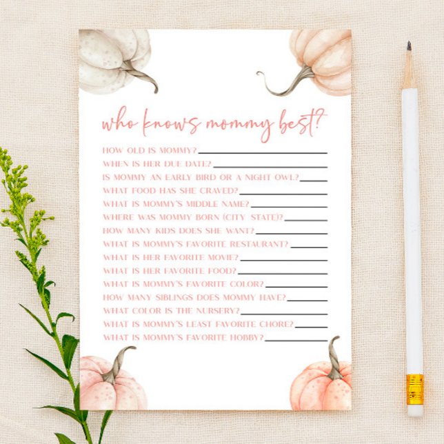 Pink Pumpkin Fall Who Knows Mummy Baby Shower Game (Creator Uploaded)