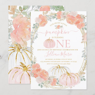 Pink Pumpkin First Birthday Invitation