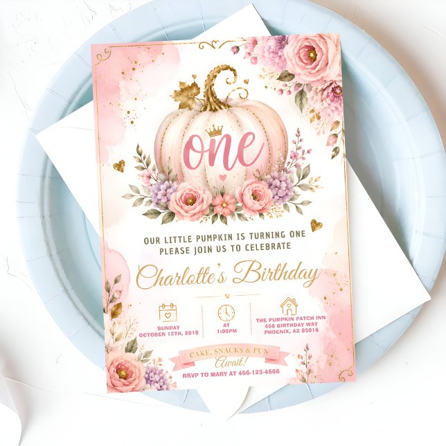 Pink Pumpkin First Birthday Invitation (Creator Uploaded)
