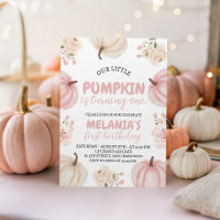 Pink Pumpkin First Birthday Invite