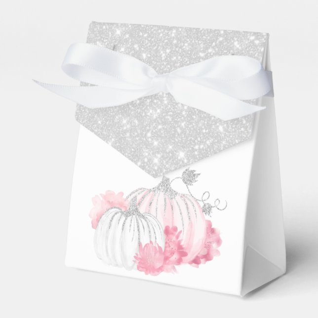 Pink Pumpkin Floral Baby Girl Shower Thank You Favour Box (Front Side)