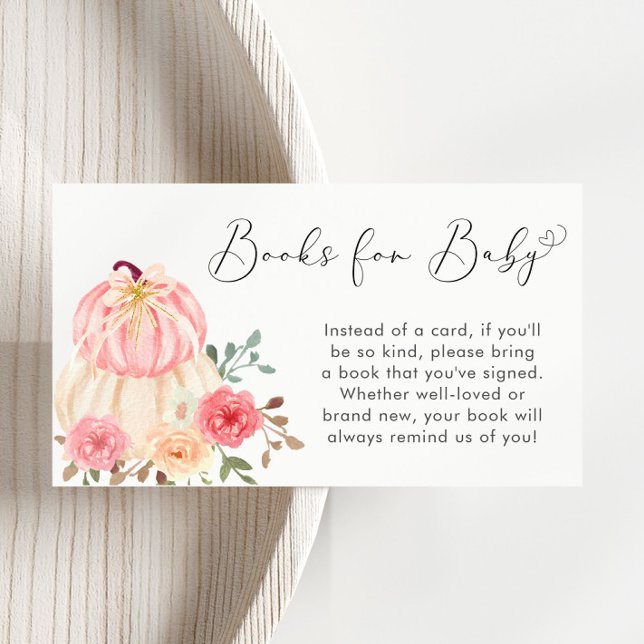 Pink Pumpkin Floral Baby Shower Books For Baby Enclosure Card (Creator Uploaded)
