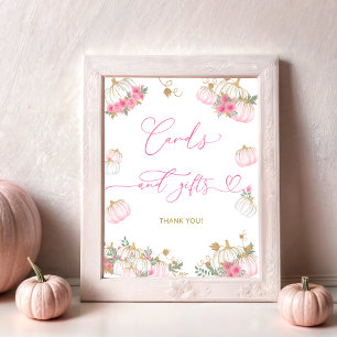 Pink Pumpkin Floral Baby Shower Cards and Gifts Poster