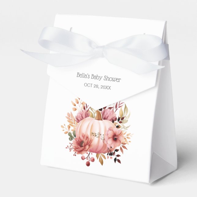 Pink Pumpkin Floral Baby Shower Favour Box (Front Side)