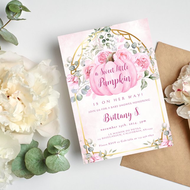 Pink Pumpkin Floral Baby Shower Invitation (Creator Uploaded)