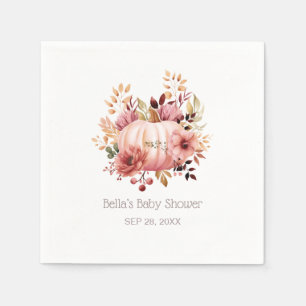 Pink Pumpkin Floral Baby Shower Napkin
