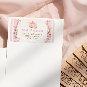 Pink Pumpkin Floral Baby Shower Return Address Label