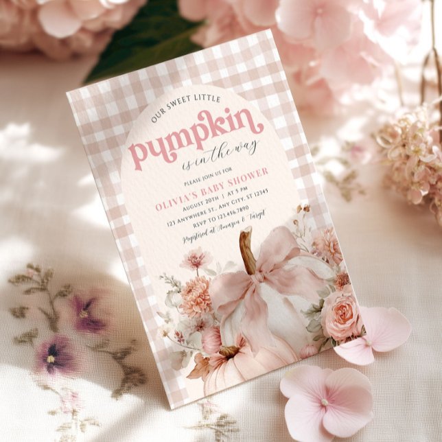 Pink Pumpkin Floral Bow Baby Shower Invitation (Creator Uploaded)