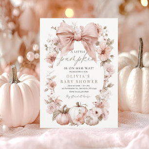 Pink Pumpkin Floral Bow Baby Shower Invitation