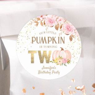 Pink Pumpkin Floral Girl 2nd Birthday Classic Round Sticker