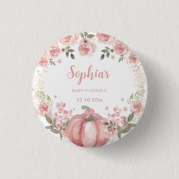pink Pumpkin Floral Girl Baby Shower  3 Cm Round Badge
