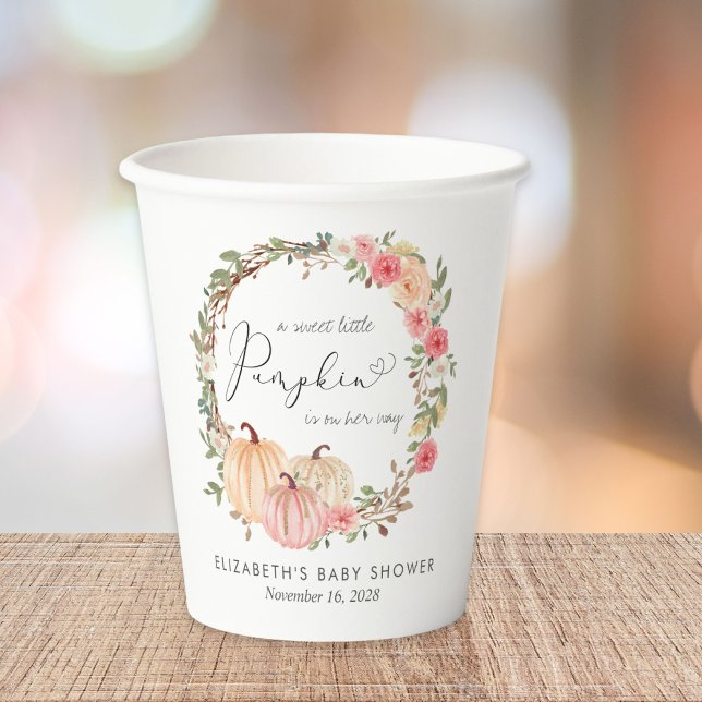 Pink Pumpkin Floral Girl Baby Shower Paper Cups (Creator Uploaded)