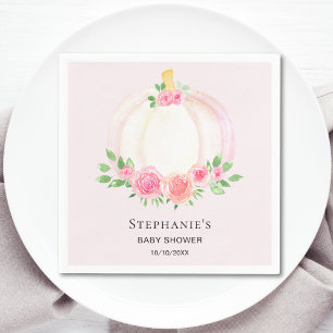 Pink Pumpkin Floral Girl's Baby Shower Napkin