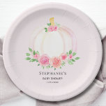 Pink Pumpkin Floral Girl's Fall Baby Shower Paper Plate<br><div class="desc">Your family and friends will love these pretty baby girl's baby shower paper plates.
They are decorated with lovely watercolors of pink pumpkins,  roses,  and green foliage on a pale pink background.
Easily customised.
Original Watercolor © Michele Davies.</div>
