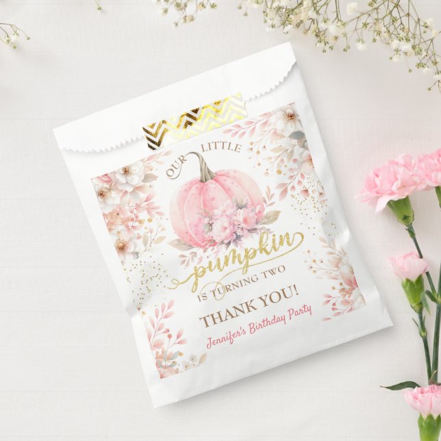 Pink Pumpkin Floral Gold Glitter Girl 2nd Birthday Favour Bags (Sealed)