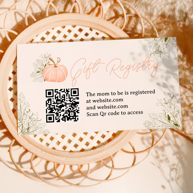 Pink pumpkin floral registry baby shower enclosure card (Pink pumpkin floral registry baby shower enclosure card)