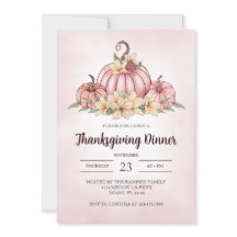 Pink Pumpkin  Floral Thanksgiving Invitation