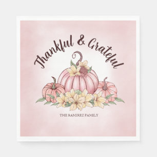 Pink Pumpkin  Floral Thanksgiving napkin
