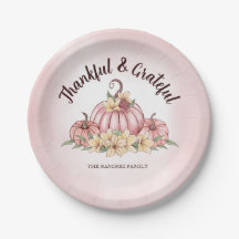 Pink Pumpkin  Floral Thanksgiving paper plate