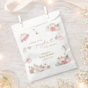 Pink Pumpkin Floral Watercolor Baby Shower Favour Bags