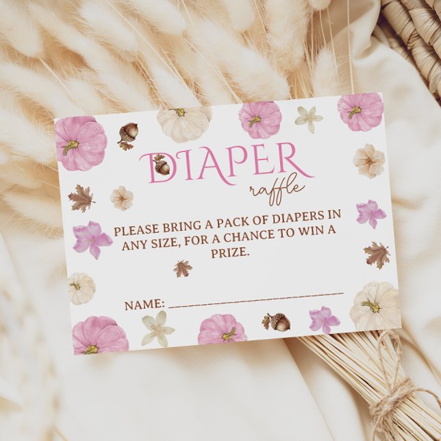 Pink Pumpkin Flowers Baby Shower Diaper Raffle  Enclosure Card (Creator Uploaded)