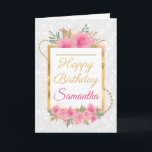 Pink Pumpkin Flowers Gold Foil Birthday Card<br><div class="desc">Watercolor Pink Flowers Gold Glitter and Foil design with floral white pattern background
Graphics by DigitalCurio on Etsy</div>