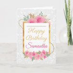 Pink Pumpkin Flowers Gold Foil Birthday Card<br><div class="desc">Watercolor Pink Flowers Gold Glitter and Foil design with floral white pattern background
Graphics by DigitalCurio on Etsy</div>