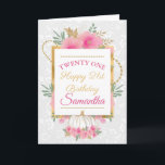 Pink Pumpkin Flowers Gold Foil Birthday Card<br><div class="desc">Watercolor Pink Flowers Gold Glitter and Foil design with floral white pattern background
Graphics by DigitalCurio on Etsy</div>