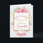 Pink Pumpkin Flowers Gold Foil Sweet 16 Birthday Card<br><div class="desc">Watercolor Pink Flowers Gold Glitter and Foil design with floral white pattern background
Graphics by DigitalCurio on Etsy</div>