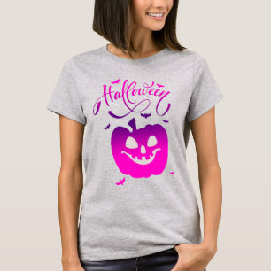 Pink Pumpkin Funny Face Halloween T-Shirt