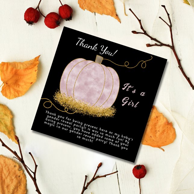 Pink Pumpkin Gender Reveal Party Its a Girl Thank You Card (Creator Uploaded)