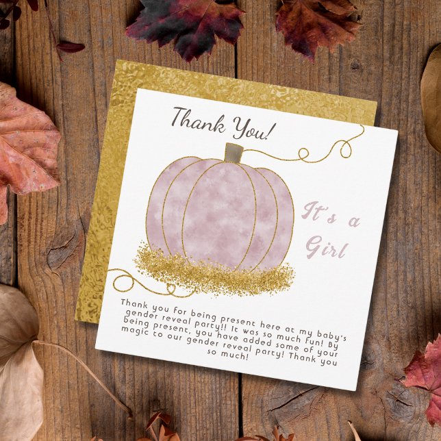 Pink Pumpkin Gender Reveal Party Its a Girl Thank You Card (Creator Uploaded)
