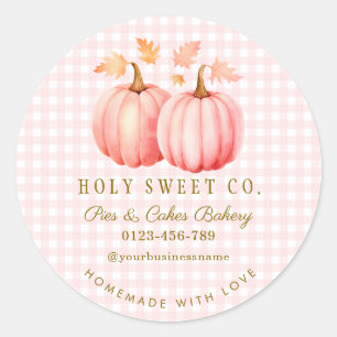 Pink Pumpkin Gingham Bakery  Classic Round Sticker
