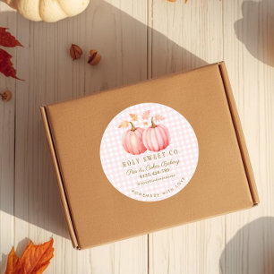 Pink Pumpkin Gingham Bakery  Classic Round Sticker