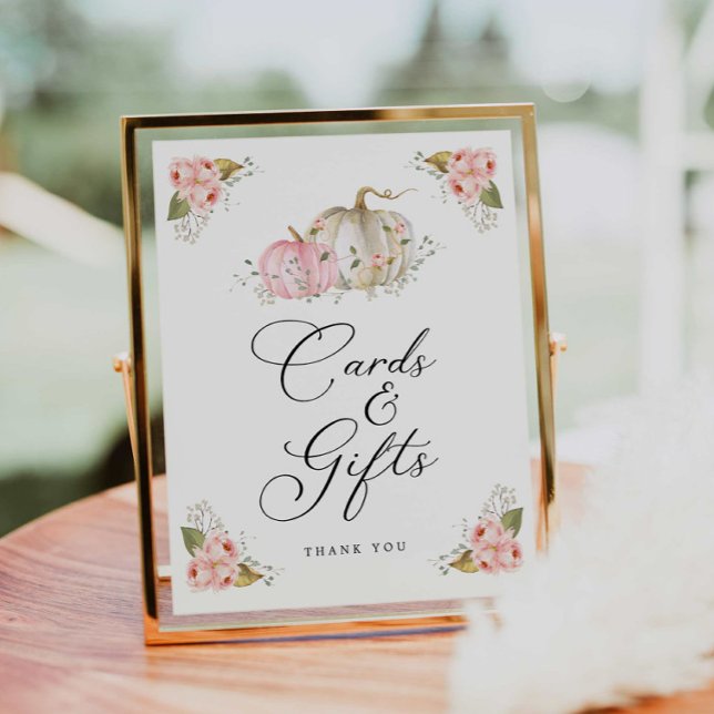 Pink Pumpkin Girl Baby Shower Cards and Gifts Sign (Creator Uploaded)