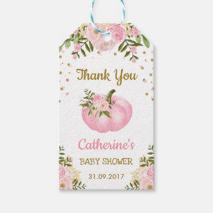 Pink Pumpkin Girl Baby Shower Favour Tag Autumn