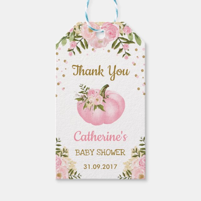 Pink Pumpkin Girl Baby Shower Favour Tag Autumn (Front)