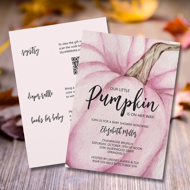 Pink Pumpkin Girl Baby Shower Invitation (Pink pumpkin girl baby shower all in one invitations,  registry, diaper raffle & books for baby )