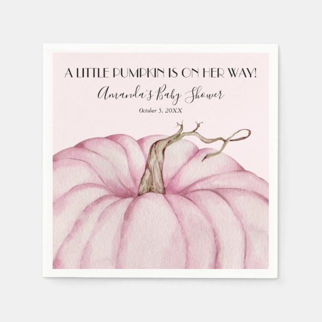Pink Pumpkin Girl Baby Shower Napkin (Front)