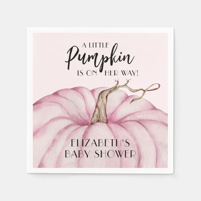 Pink Pumpkin Girl Baby Shower Napkin (Front)