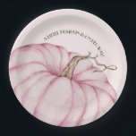 Pink Pumpkin Girl Baby Shower Paper Plate<br><div class="desc">A large pink pumpkin highlights these cute girl baby shower paper plates with the words "A little pumpkin is on her way" arched around the top.  (Available in blue,  white and mint,  too.)  MATCHING items in our store.</div>