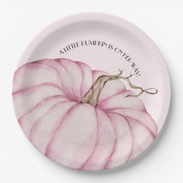 Pink Pumpkin Girl Baby Shower Paper Plate (Front)
