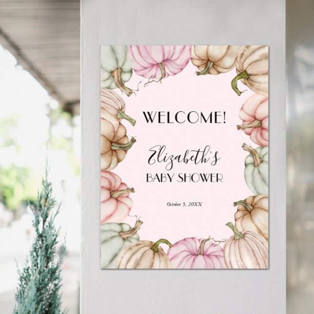 Pink Pumpkin Girl Baby Shower Welcome Poster (Pink Pastel Pumpkin Girl Baby Shower Welcome Poster)