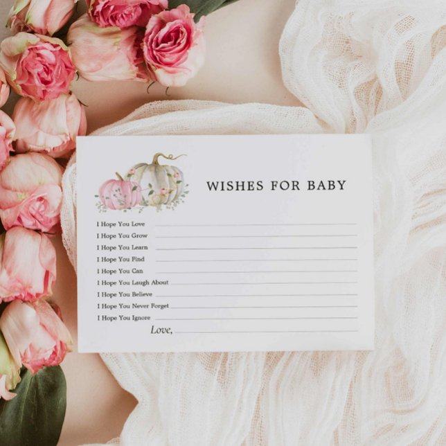 Pink Pumpkin Girl Baby Shower Wishes for Baby Card (Wishes for Baby Fall Girl Baby Shower)