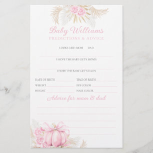 Pink Pumpkin Girl Floral Bow Baby Shower Game