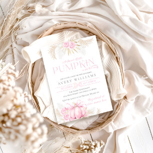 Pink Pumpkin Girl Floral Bow Baby Shower Invitation