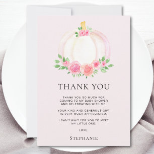 Pink Pumpkin Girls  Fall Baby Shower Thank You Card